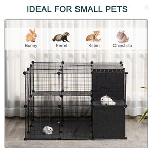 English Elm PawHut Modular Small Animal Playpen 56-Panel Metal Cage with Ramps, 3 Doors & Storage Shelf W2225P200757