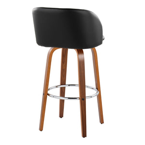 English Elm Fixed-height Swivel Barstools Walnut Bentwood Faux Leather Seat Chrome Footrest Set B202S01853
