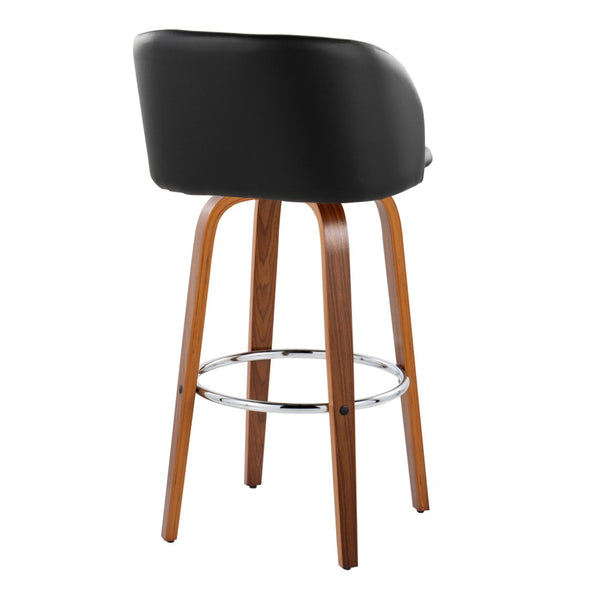 English Elm Fixed-height Swivel Barstools Walnut Bentwood Faux Leather Seat Chrome Footrest Set B202S01853