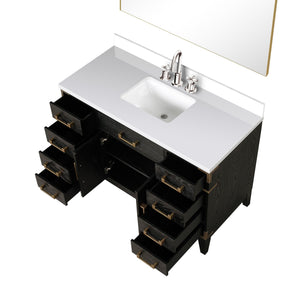 English Elm Black Oak Single Bath Vanity 48" W With White Quartz Top, Chrome Faucet & 46" Mirror Set Included B2731S02223