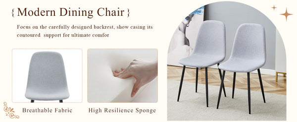 English Elm Table Dining Set - 67” Black Wood Grain Table With 6 Light Gray Linen-Cotton Chairs For Modern Homes W1151S04158-GIGA