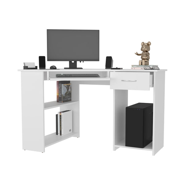 English Elm EKKO L-Shaped Corner Computer Desk with Drawer, Shelves & CPU Compartment, Scratch-Resistant Workstation White 51.97 L x 29.13 W x 3.15 H B128P387079