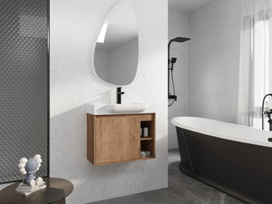 English Elm 28'' Floating Bathroom Vanity with Ceramic Sink Soft Close Door Melamine Cabinet Imitative Oak W999P426637