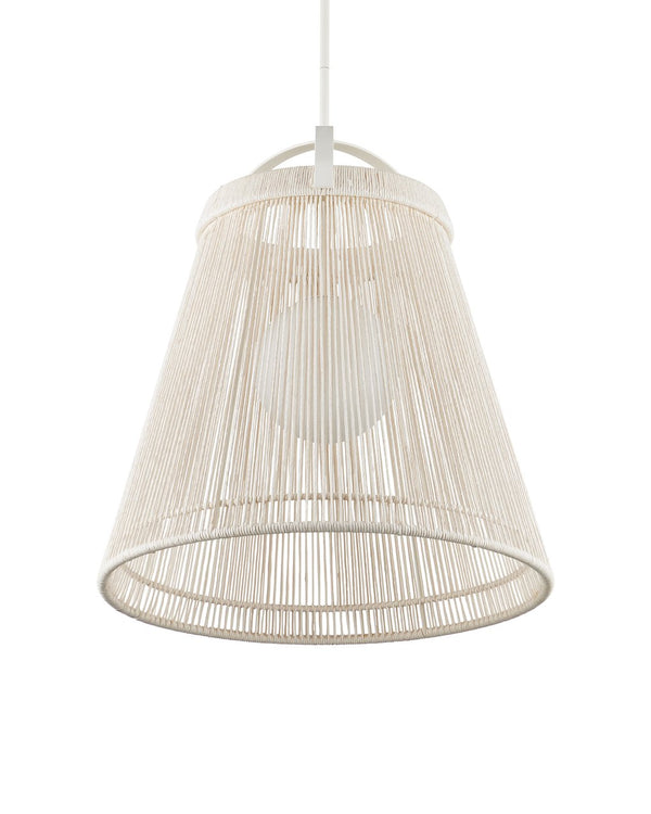 Currey & Company Parnell Medium White Pendant Light - Elegant Bell-shaped Design With Adjustable Chain For Versatile Style Ivory Kraft Paper Twine ,Glass ,Wrought Iron 9000-1302-currey-company