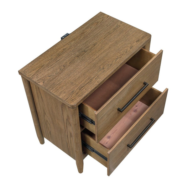 English Elm Modern Hickory Veneer 2-drawer Nightstand with Usb Charging Ports Bedside Storage B011P425801