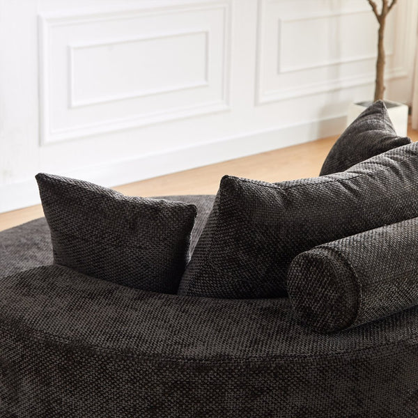 English Elm 55''L Chenille Foam Single Swivel Chair with Plush Backrest Pillow, 360° Smooth Recline for Living Room Lounge Comfort Black W834S00351