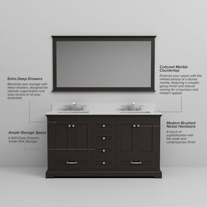 English Elm Espresso 60" Double Bath Vanity with Cultured Marble Top, Scratch-Resist Surface, Faucet & Mirror B2731S01012