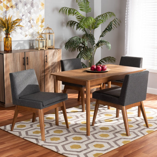 Baxton Studio Baxton Nexus Mid-Century Modern 5-Piece Dining Set - Dark Grey Upholstered Chairs & Walnut Table BBT5280-Dark Grey/Walnut-5PC Dining Set