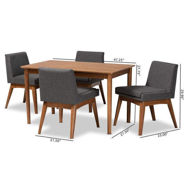 Baxton Studio Baxton Nexus Mid-Century Modern 5-Piece Dining Set - Dark Grey Upholstered Chairs & Walnut Table BBT5280-Dark Grey/Walnut-5PC Dining Set