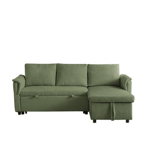 English Elm Loveseat Sectional Sleeper Sofa with Corduroy Tufted Upholstery Storage Chaise Reclining Green W2186S00014