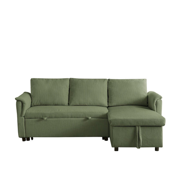 English Elm Loveseat Sectional Sleeper Sofa with Corduroy Tufted Upholstery Storage Chaise Reclining Green W2186S00014