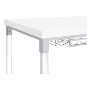 English Elm Tonneson White Acrylic Leg Bar Table with Silver Trestle, Wine Rack & Stemware Holders, 47" B062P299943
