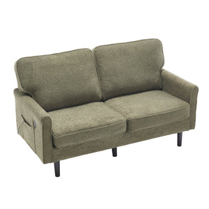 English Elm Loveseat Mid Century Modern Two-Seater Sofa with USB Type-C Charging, Removable Zipper Covers, Durable Wood Legs Green W395P238825
