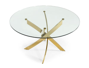VIG Furniture Pyrite Modern Round Glass Dining Table With 51" Tempered Top & Sculptural Gold Stainless Steel Base VGEWF2133AG