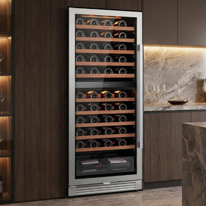 55 Inch Dual Zone Stainless Steel Wine Cooler with Glass Door for Home Bar Storage