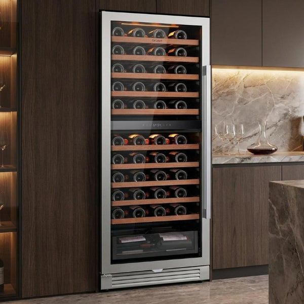 55 Inch Dual Zone Stainless Steel Wine Cooler with Glass Door for Home Bar Storage