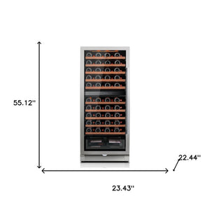 55 Inch Dual Zone Stainless Steel Wine Cooler with Glass Door for Home Bar Storage