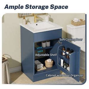English Elm [video] 20 Inch Freestanding Bathroom Vanity with Ceramic Sink Soft Close Cabinet Blue N759P237946C