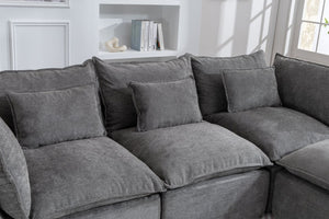English Elm 102.3" Oversized Modular Sectional Sofa Cotton Linen Deep Seat Lounge with Ottoman Antique Grey W2530S00013