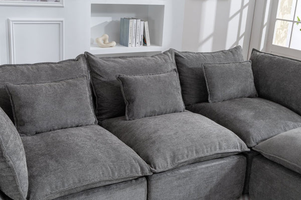 English Elm 102.3" Oversized Modular Sectional Sofa Cotton Linen Deep Seat Lounge with Ottoman Antique Grey W2530S00013