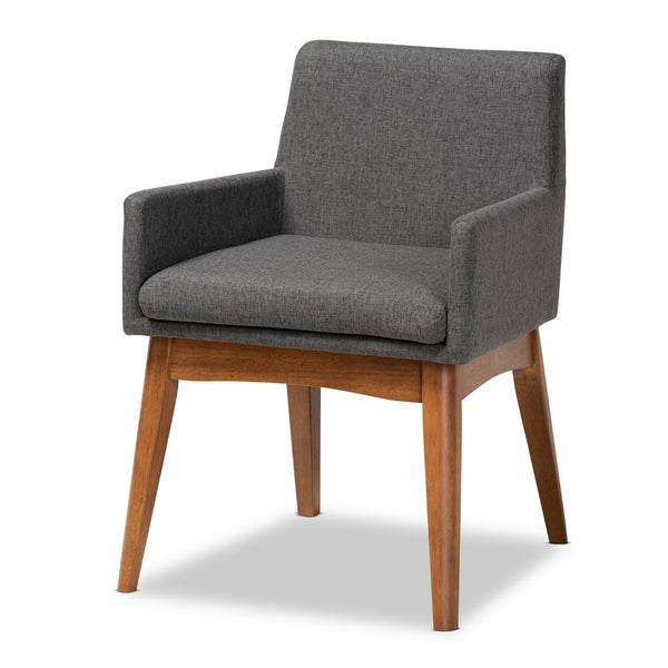 Baxton Studio Baxton Dorina 5-Piece Mid-Century Modern Dining Set - Dark Grey Upholstered Chairs & Walnut Table BBT5281-Dark Grey/Walnut-5PC Dining Set