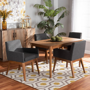 Baxton Studio Baxton Dorina 5-Piece Mid-Century Modern Dining Set - Dark Grey Upholstered Chairs & Walnut Table BBT5281-Dark Grey/Walnut-5PC Dining Set