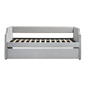 English Elm Modern Upholstered Daybed with Pull Out Trundle Nailhead Trim Twin Guest Room Piece Light Gray B011P256303