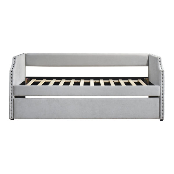 English Elm Modern Upholstered Daybed with Pull Out Trundle Nailhead Trim Twin Guest Room Piece Light Gray B011P256303
