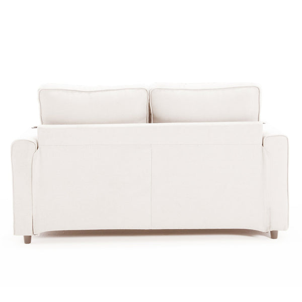 English Elm {VIDEO Modern 3-in-1 Upholstered Futon Sofa Convertible Bed with Tufted Foldable Loveseat, Beige, Storage Cups W2325P195865