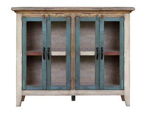 HomeRoots 51 Inch Distressed Solid Wood Buffet Sideboard with Four Glass Panel Doors 759193