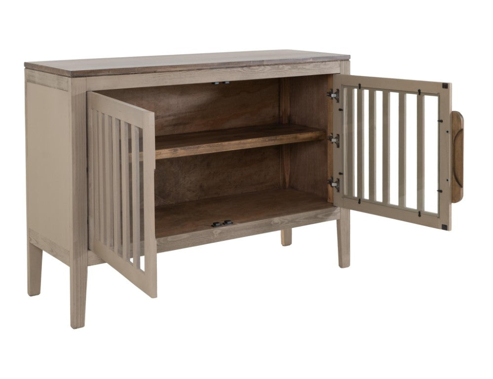 54 Inch Distressed Wood Sideboard Buffet with Dual Glass Doors for Rustic Dining Storage