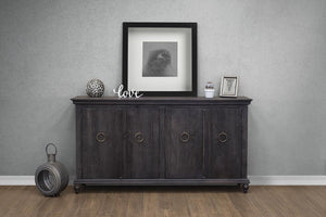 74 Inch Distressed Wood Buffet Sideboard with Four Cabinet Doors for Dining Room Storage
