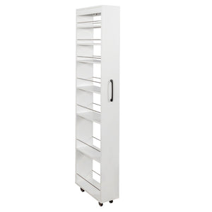 English Elm 7 Tier Rolling Slim Kitchen Organizer with Open Shelves and Casters for Narrow Spaces W331P374571