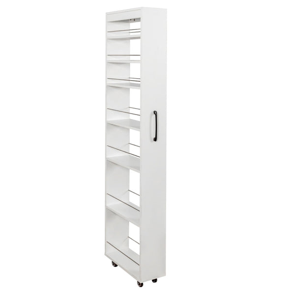 English Elm 7 Tier Rolling Slim Kitchen Organizer with Open Shelves and Casters for Narrow Spaces W331P374571
