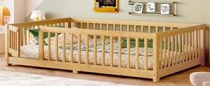 English Elm Full Floor Bed with Safety Guardrails and Play Door for Kids, Low Profile Pine Frame, 550lb Capacity Natural W1580P338952