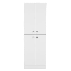 English Elm Pantry Coahoma White Engineered Wood Cabinet with 4 Doors, Ample Shelves, Metal Handles, Durable Design B092P191183