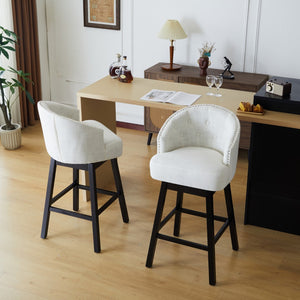 Christopher Knight Home® - Noble House - - 33.25" Swivel Counter Stools Set Of 2, Upholstered Counter Height Bar Stools With Solid Rubber Wood Frame, Backrest, Footrest, Armless Barstools For Home Bar, Kitchen Counter, Black + Beige