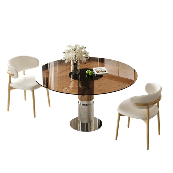 English Elm 35-inch Round Tempered Glass Dining Table with Steel Base for Small Apartments W509S00162