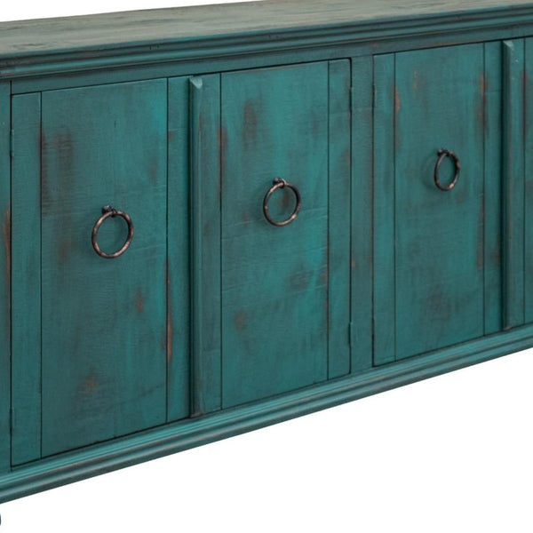 74 Inch Distressed Wood Buffet Sideboard with Four Cabinet Doors for Dining Room Storage