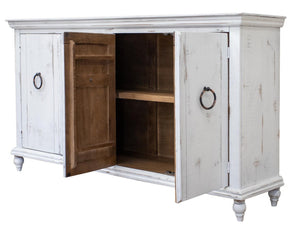 74 Inch Distressed Wood Buffet Sideboard with Four Cabinet Doors for Dining Room Storage