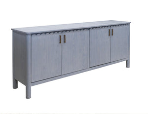HomeRoots 76 Inch Distressed Coastal Blue Wood Credenza with Four Door Storage for Living Room 759210