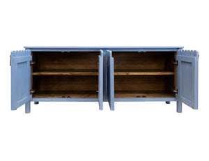 76 Inch Distressed Coastal Blue Wood Credenza with Four Door Storage for Living Room