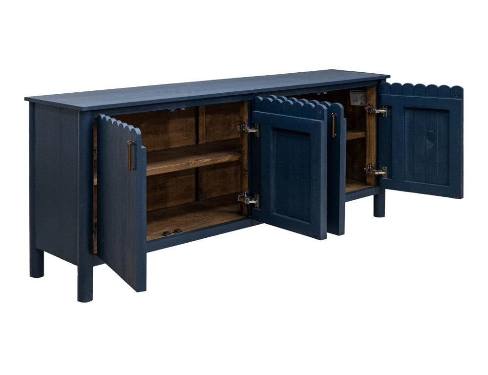HomeRoots 76 Inch Distressed Navy Buffet Cabinet with Four Doors for Dining or Living Rooms 759211