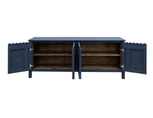 76 Inch Distressed Navy Buffet Cabinet with Four Doors for Dining or Living Rooms