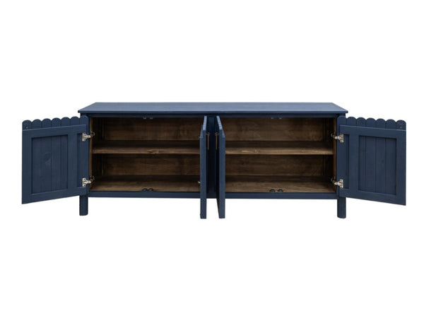 76 Inch Distressed Navy Buffet Cabinet with Four Doors for Dining or Living Rooms