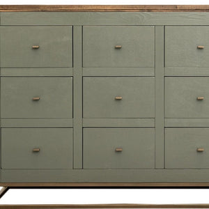 61 Inch Rustic Distressed Wood Sideboard with 12 Drawers for Stylish Dining Room Storage