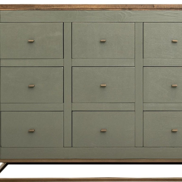 61 Inch Rustic Distressed Wood Sideboard with 12 Drawers for Stylish Dining Room Storage