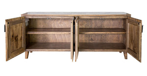 69 Inch Distressed Blue Wood Buffet Sideboard with Four Doors for Dining Room