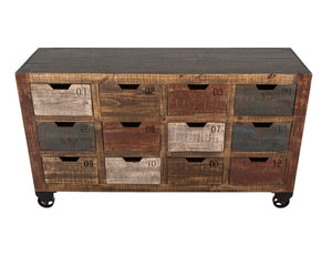 61 Inch Rustic Distressed Wood Sideboard with 12 Drawers for Stylish Dining Room Storage