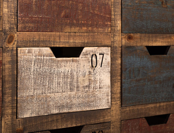 61 Inch Rustic Distressed Wood Sideboard with 12 Drawers for Stylish Dining Room Storage